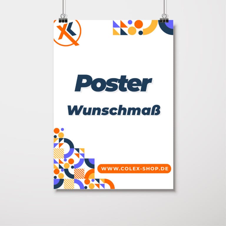 Poster im freien Format mit individuellem Design und hochwertigem Druck, erhältlich in Wunschgrößen von 30 x 30 cm bis 500 x 125 cm, ideal für Werbung, Dekoration und Events.