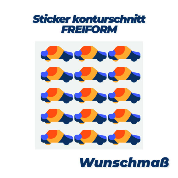 Sticker mit Konturschnitt – Individuell gestaltete Sticker im Wunschmaß, mit präzisem Konturschnitt, optionaler Laminierung und Übertragungsfolie.